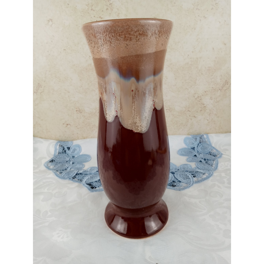 Art Pottery Vase Brown Drip Glaze with Hints of Blue & Purple 10"